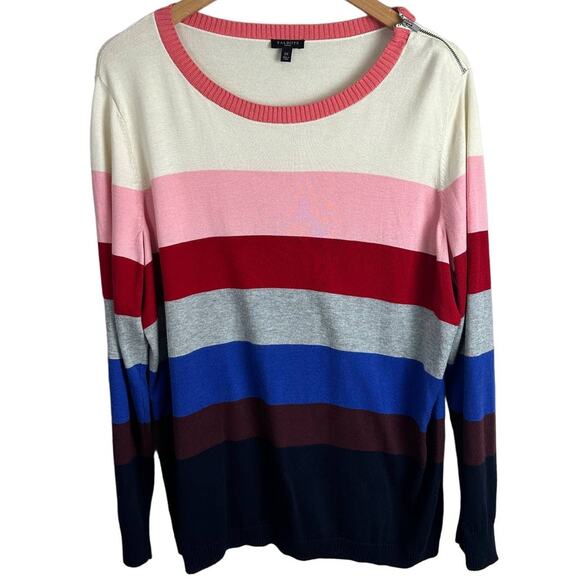 Talbots Women's 2X XXL 2XL Ice Cream Rainbow Stripe Color Block Sweater - Picture 1 of 6